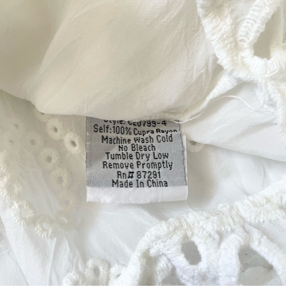 JOHNNY WAS White Eyelet Lace Mini Bay Doll Dress Swim Coverup With Slip Size S - Picture 10 of 11